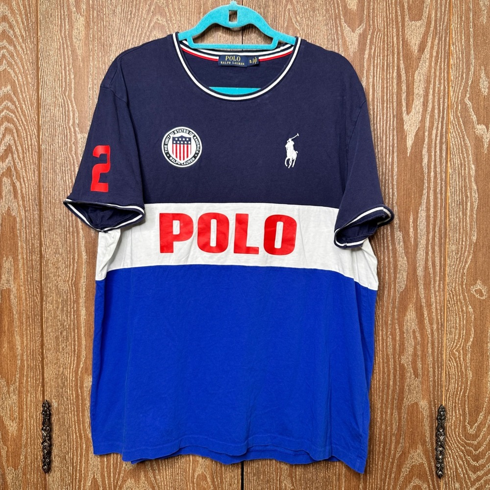 Polo Ralph Lauren USA Olympic Style Color Block T Shirt Mens XL Red White Blue